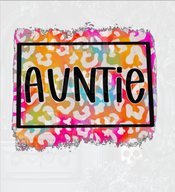 π§‘ AUNTIE Leopard DTF Transfer | Ready to Press | Bright Retro Leopard Auntie Design | Dark Southern Roses