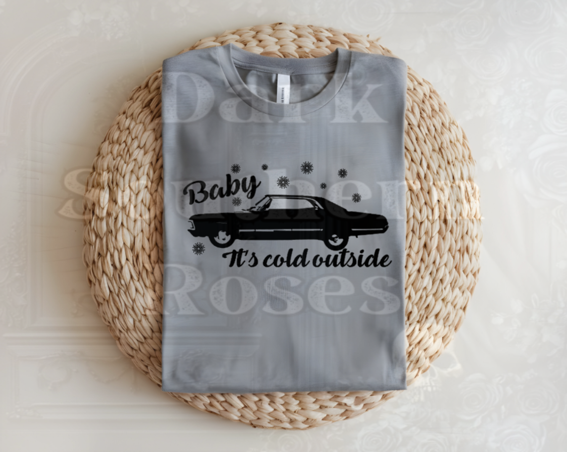 🖤 Baby It’s Cold Outside T-Shirt | Vintage Car Christmas Tee | Dark Southern Roses