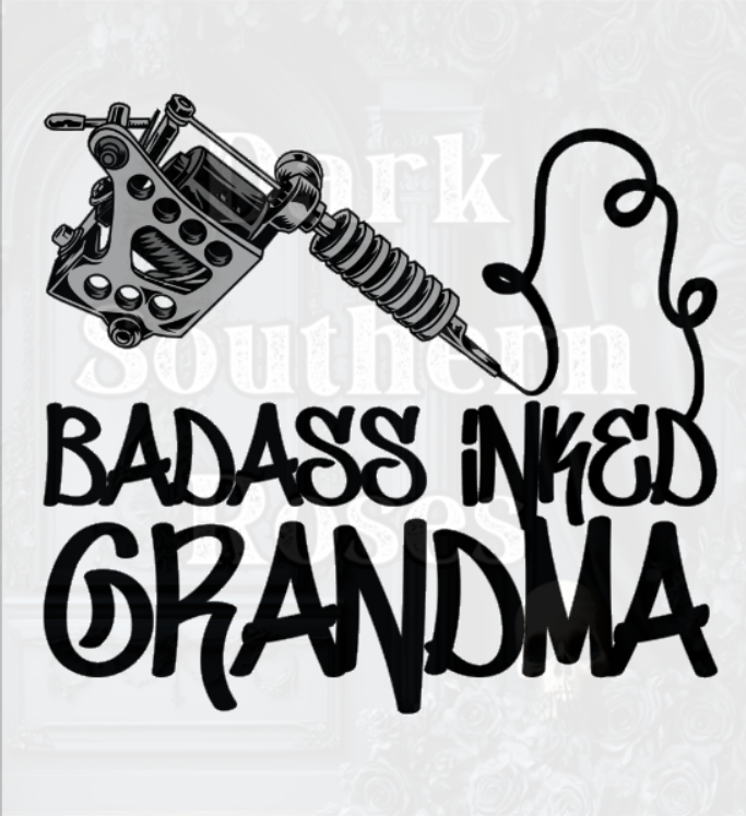 💋 Badass Inked Grandma DTF Transfer | Tattoo Grandma Heat Transfer | Dark Southern Roses