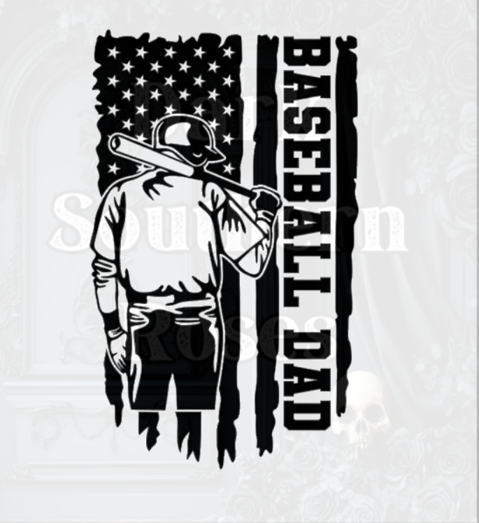 ⚾ Baseball Dad DTF Transfer | Sports Dad Heat Transfer | Dark Southern Roses