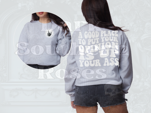 A Good Place to Put Your Opinion | Cozy Sweatshirt (Back & Pocket Design)