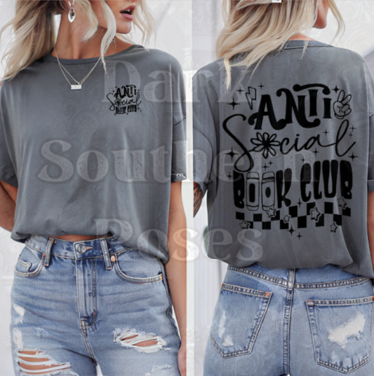 🖤 Anti Social Book Club | Pocket + Back Design T-Shirt