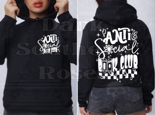 🤍 Anti Social Book Club (White Ink) | Pocket + Back Design Hoodie