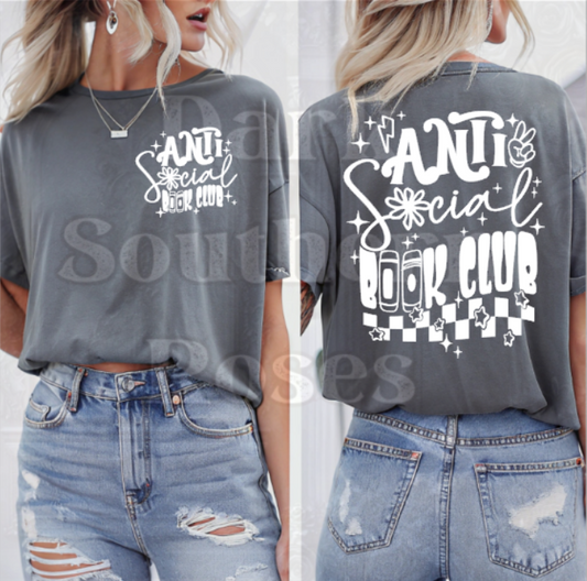 🤍 Anti Social Book Club (White Ink) | Pocket + Back Design T-Shirt