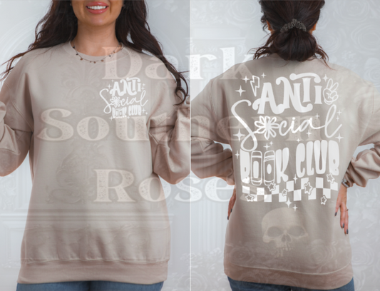 🤍 Anti Social Book Club (White Ink) | Pocket + Back Design Crewneck Sweater