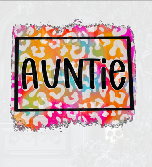 🧡 AUNTIE Leopard DTF Transfer | Ready to Press | Bright Retro Leopard Auntie Design | Dark Southern Roses