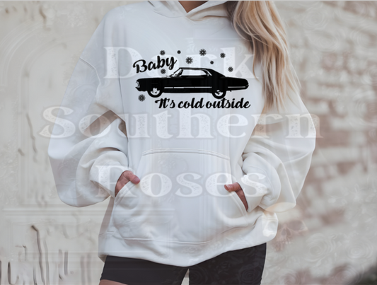 🖤 Baby It’s Cold Outside Hoodie | Vintage Car Winter Hoodie | Dark Southern Roses