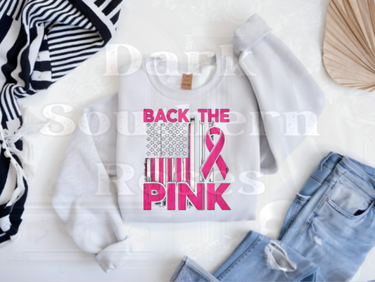 💖 Back the Pink Sweatshirt | Breast Cancer Awareness Crewneck | Dark Southern Roses