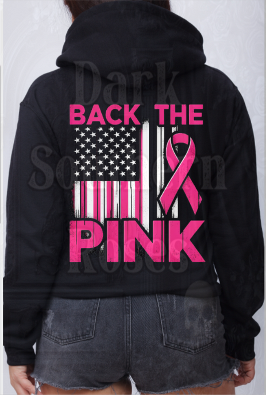 💖 Back the Pink Hoodie | Breast Cancer Awareness Hoodie | Dark Southern Roses