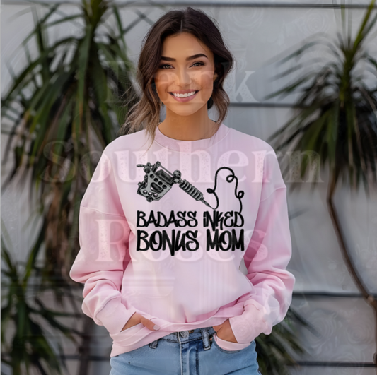 💖Badass Inked Bonus Mom Sweatshirt | Tattooed Stepmom Crewneck | Dark Southern Roses