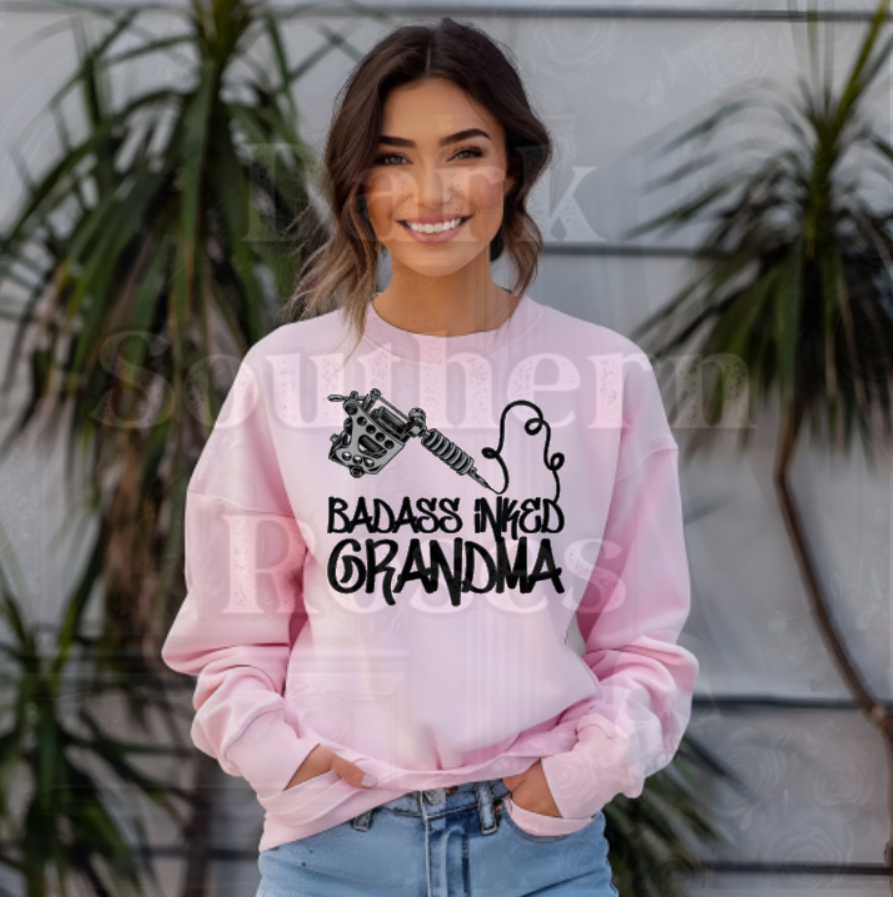 💖Badass Inked Grandma Sweatshirt | Tattoo Grandma Crewneck | Dark Southern Roses