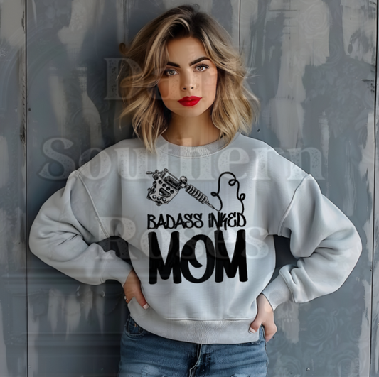 💀Badass Inked Mom Sweatshirt | Tattoo Mom Crewneck | Dark Southern Roses
