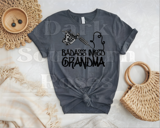 💋Badass Inked Grandma T-Shirt | Tattoo Grandma Tee | Dark Southern Roses