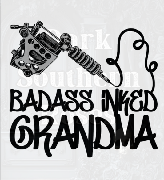 💋 Badass Inked Grandma DTF Transfer | Tattoo Grandma Heat Transfer | Dark Southern Roses