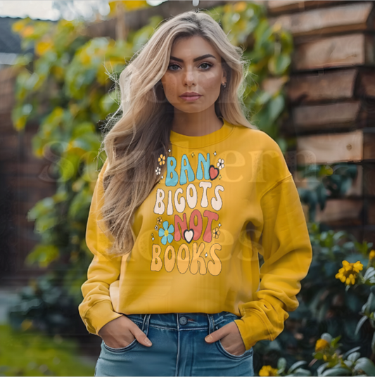 🌈 Ban Bigots Not Books Sweatshirt | Retro Book Lover Crewneck | Dark Southern Roses