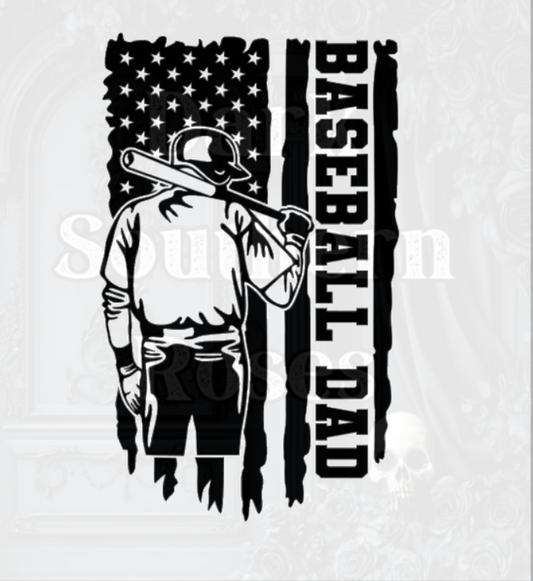 ⚾ Baseball Dad DTF Transfer | Sports Dad Heat Transfer | Dark Southern Roses