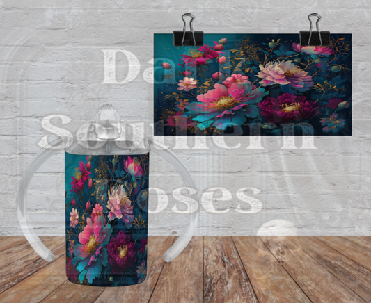 Blue Floral Sippy Cup | Elegant Botanical Design