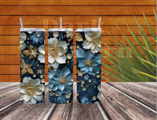 Blue & White Floral Tumbler | 20oz Stainless Steel Drinkware