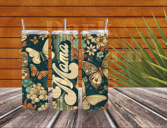Boho Mama Butterfly Tumbler | Retro Floral Design