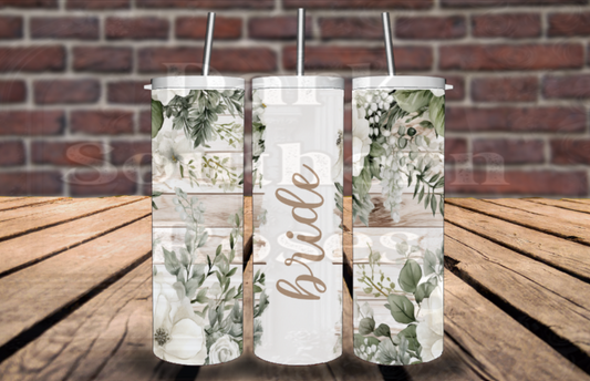 Bride Tumbler | Greenery Floral Wedding Gift | 20 oz Stainless Steel