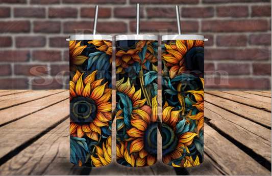 Bright Sunflower Tumbler | Boho Floral Drinkware | 20 oz Stainless Steel