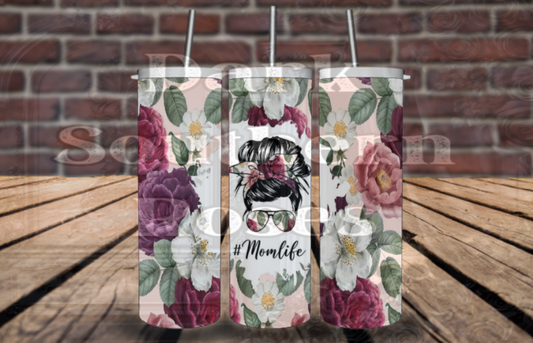 Burgundy Floral Mom Life Tumbler | #MomLife Cup | 20 oz Stainless Steel